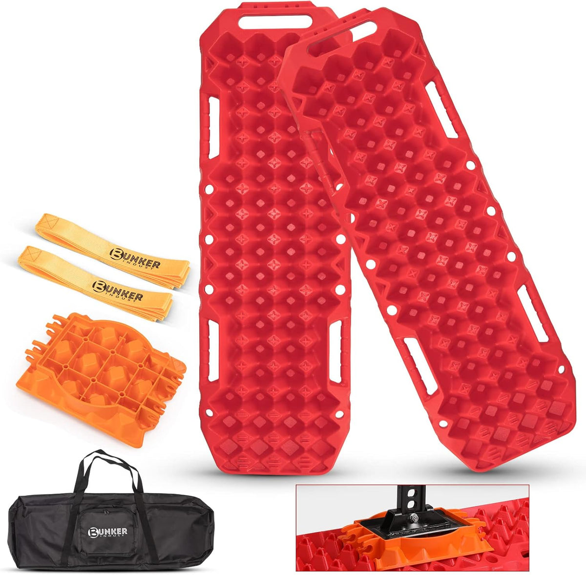 Red Off-Road Traction Boards with Jack Lift Base, 2 Pcs Recovery Track Ramp Traction Mat with Carry Bag L297