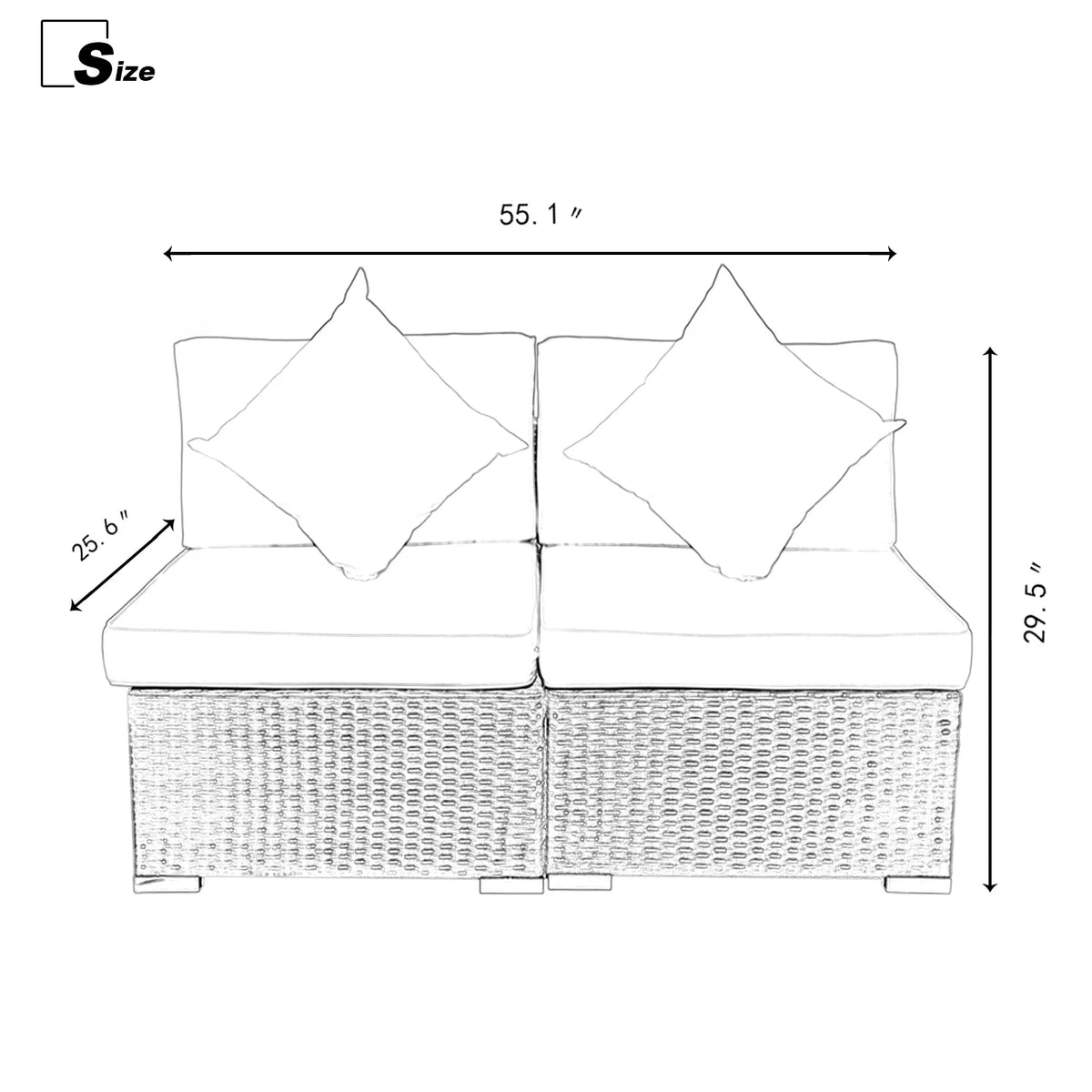 2 Pcs PE Rattan Wicker Patio Sofa Set W39579