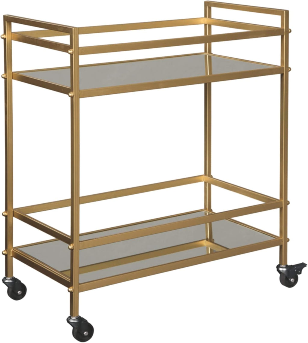 Gold Finish Metal Rolling Bar Cart with Caster Wheels A3302