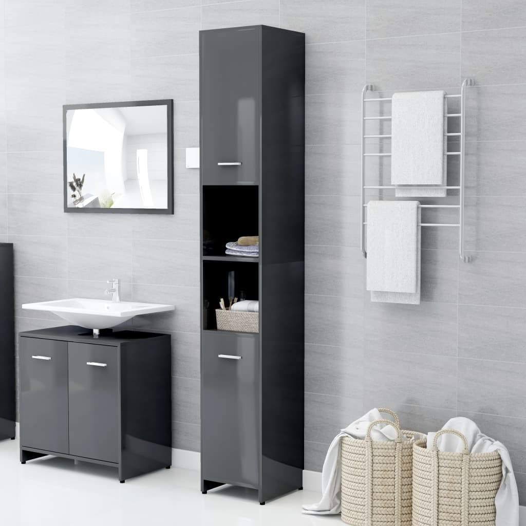 Bathroom Cabinet High Gloss Gray Chipboard B88782