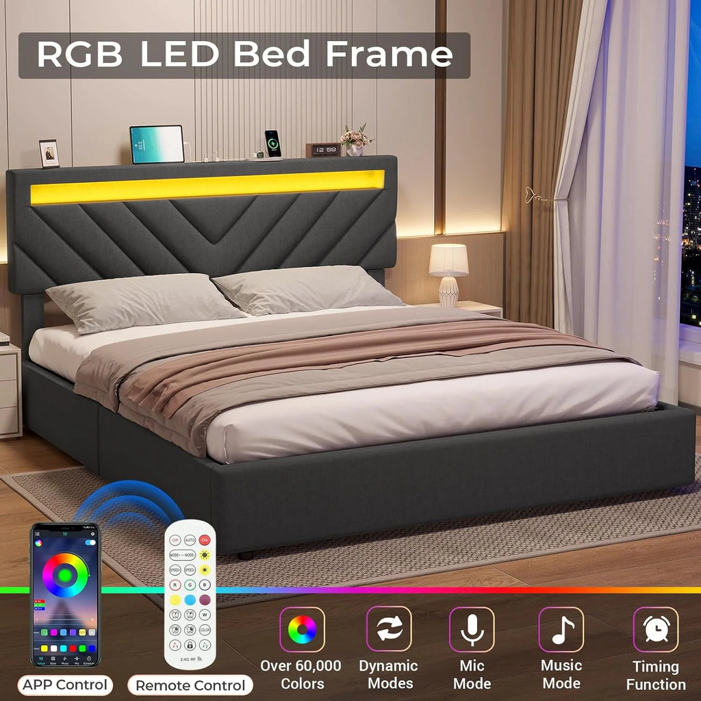 Queen Size LED Bed Frame with Drawers B6981
