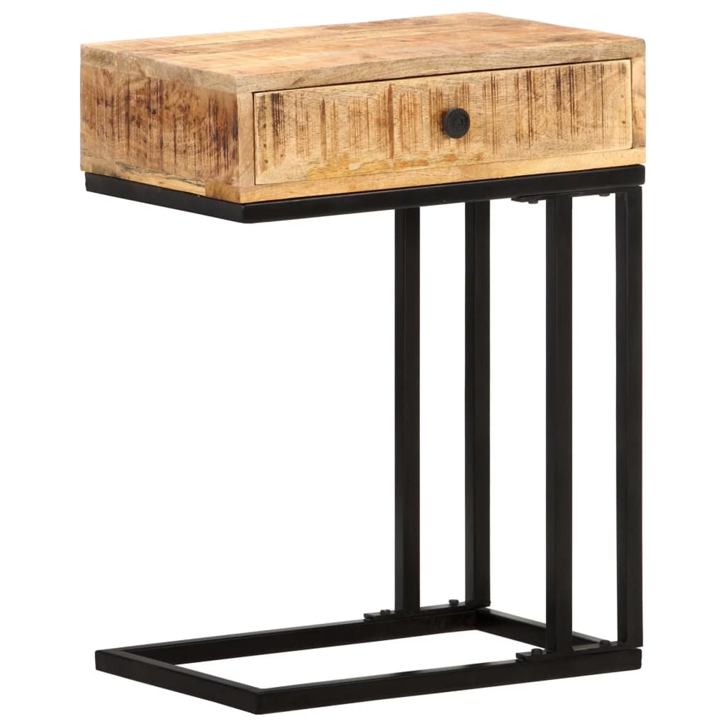 U-Shaped Side Table with Storage Drawer Mango Wood Steel Frame A7135