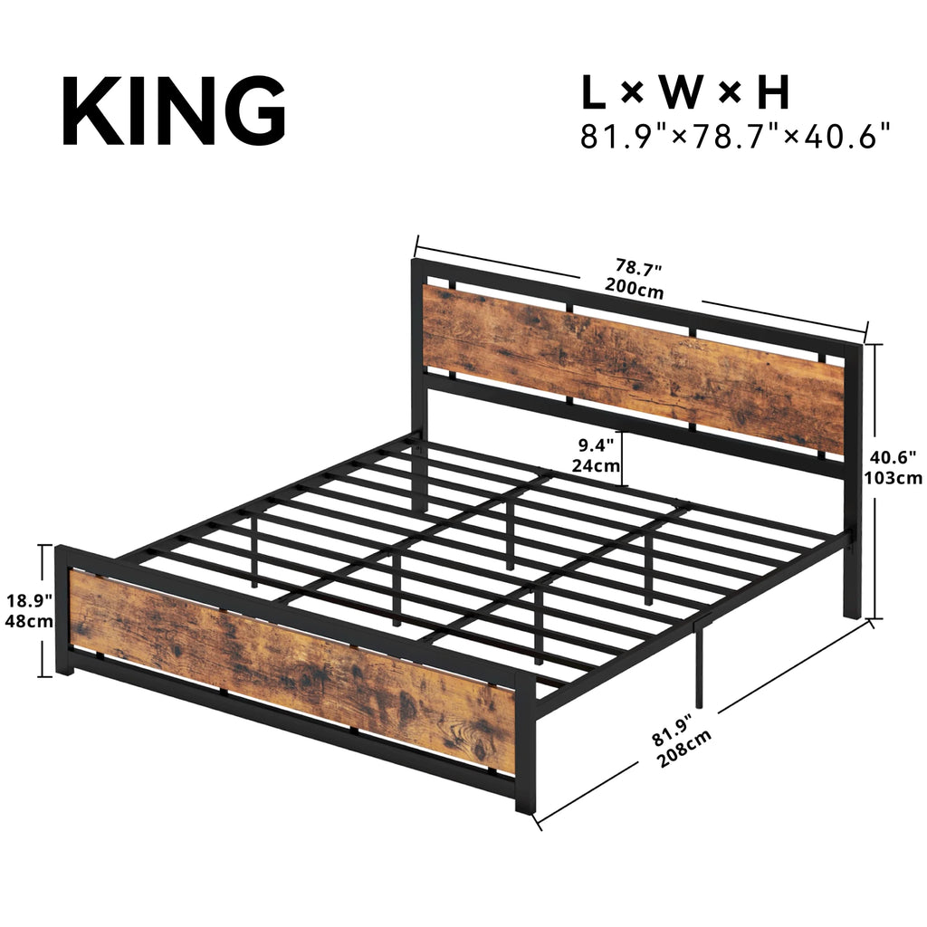 King Platform Bed Frame with Headboard and Under Bed Storage M252199