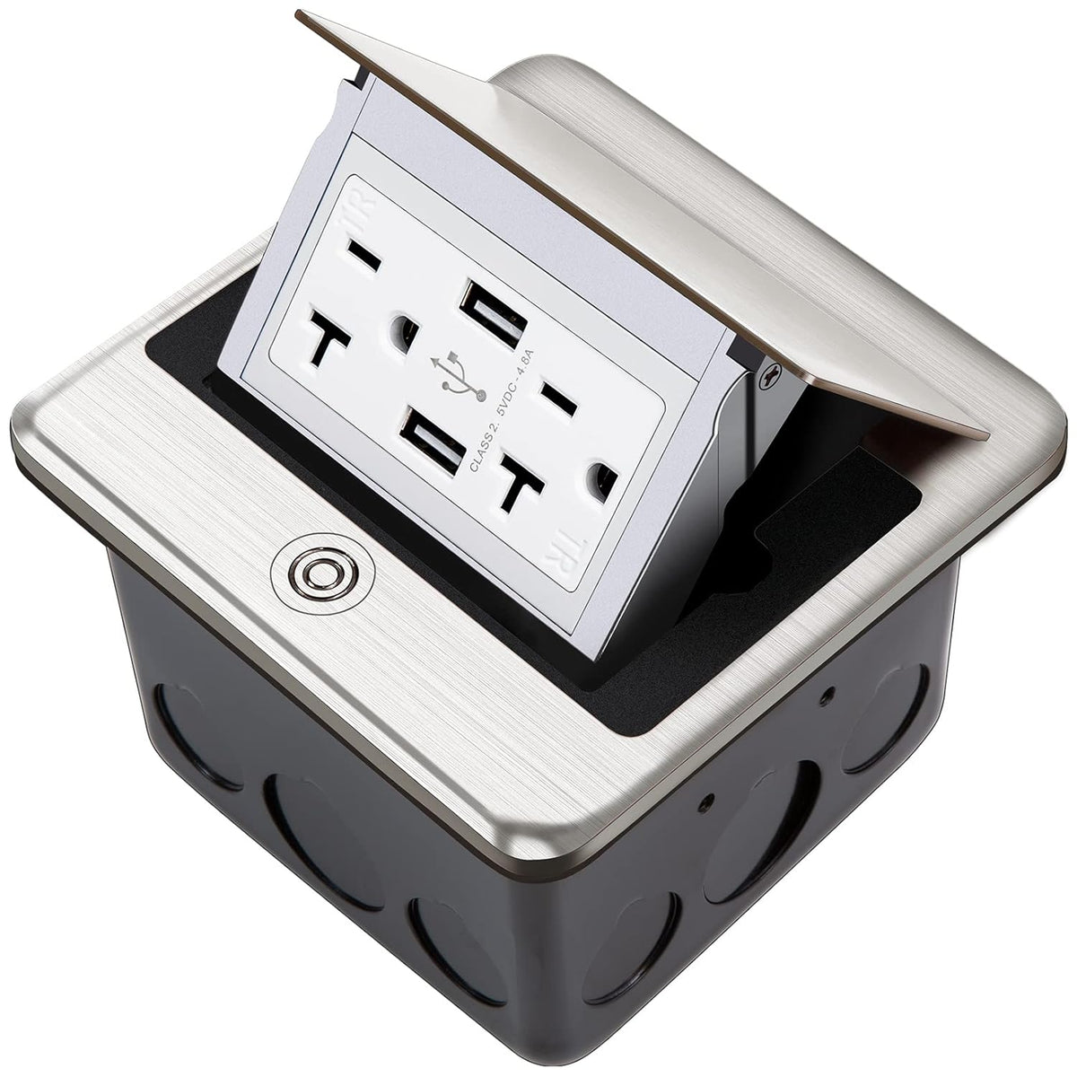 Pop Up Floor Electrical Outlet Stainless Steel Box Kit, 5V/4.8A USB Outlet, 20A Tamper-Resistant Receptacle Outlet J514367