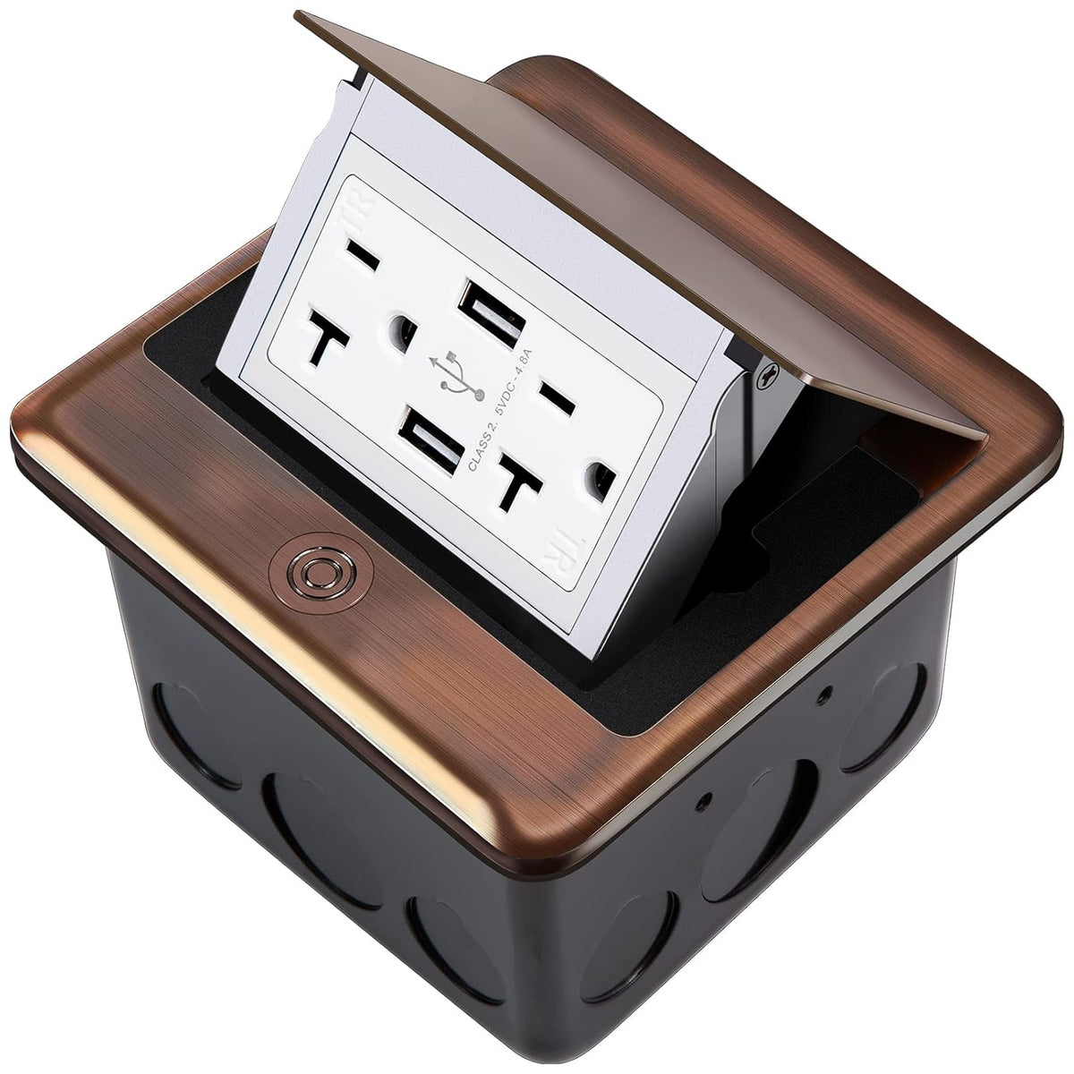 Pop Up Floor Electrical Outlet Stainless Steel Box Kit, 5V/4.8A USB Outlet, 20A Tamper-Resistant Receptacle Outlet J514367