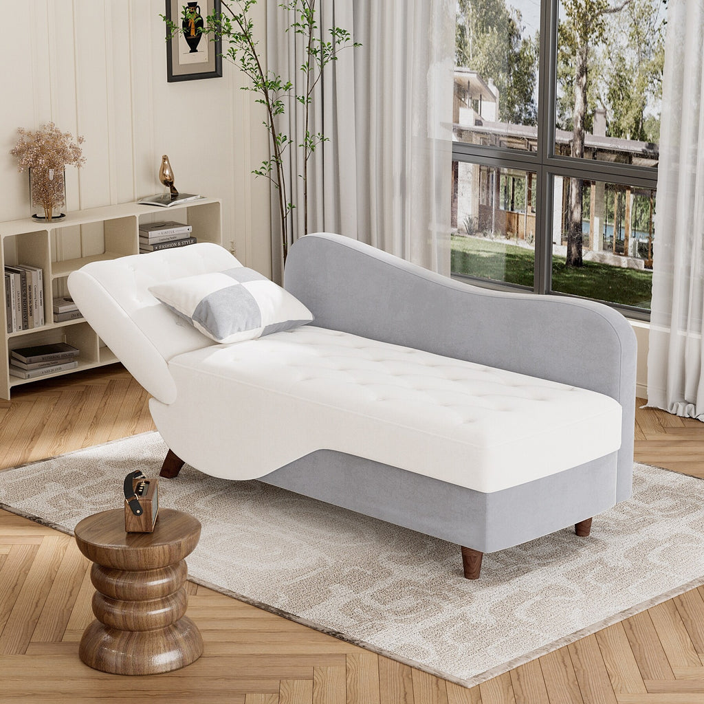 White Upholstered Storage Chaise Lounge Chair with Left Armrest & Lumbar Pillow V80849