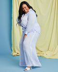 Plus Size Satin-Trim Wide-Leg Pants D32660