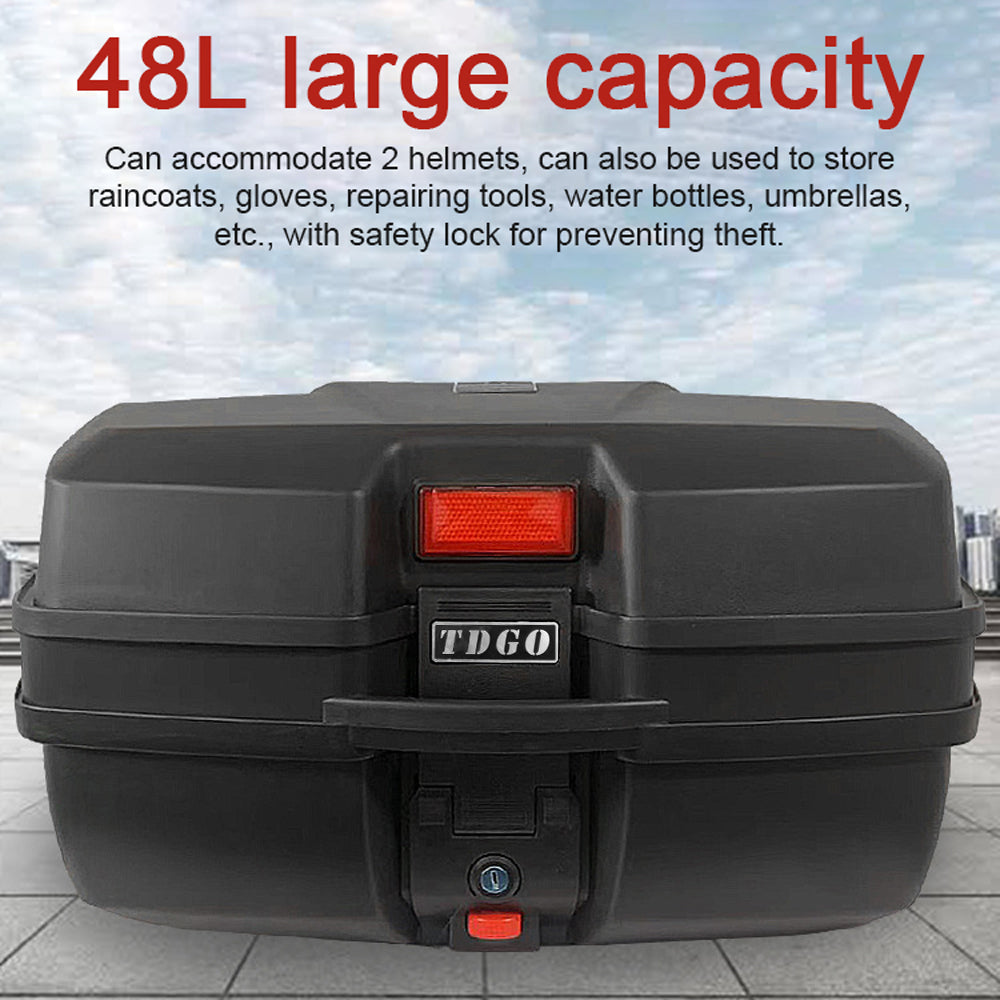 48L Motorcycle Tail Box Rear Trunk Waterproof with 2 Keys Mounting Base Plate P9456