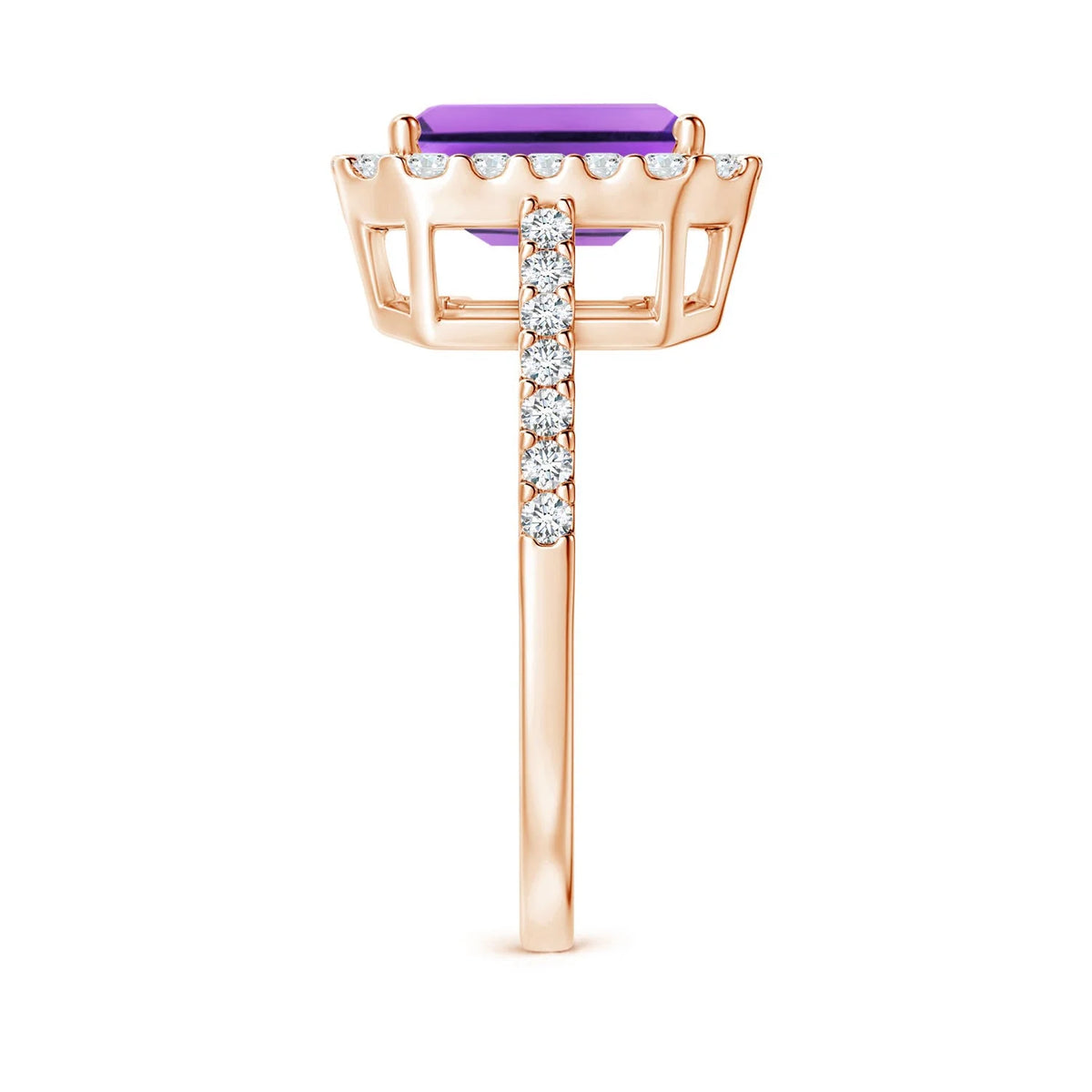 Natural 2.2 Ct. Amethyst with Diamond Halo Ring in 14K Rose Gold R27045