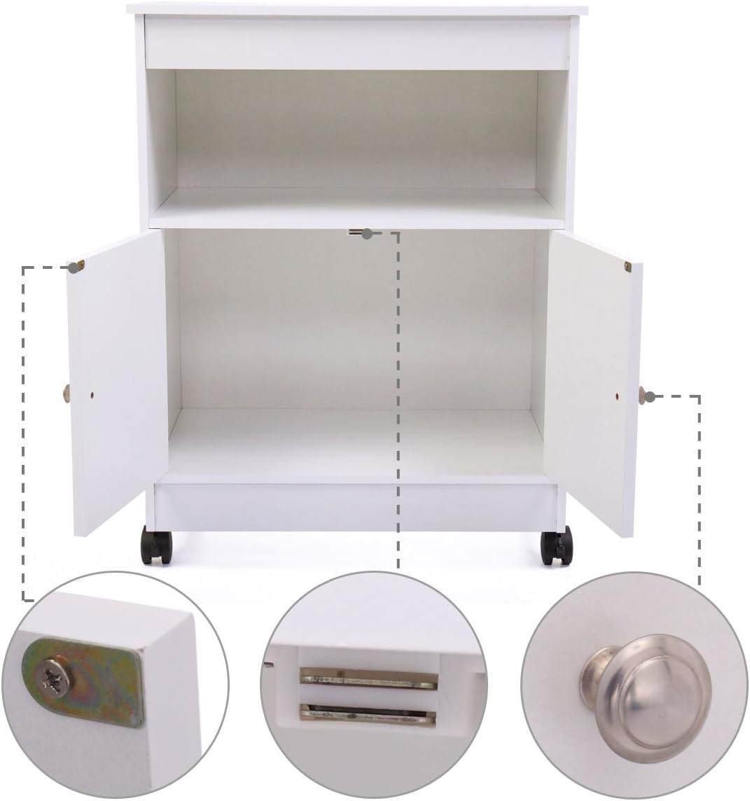 White Pack of 2 Microwave Kitchen Cart with Storage A4232