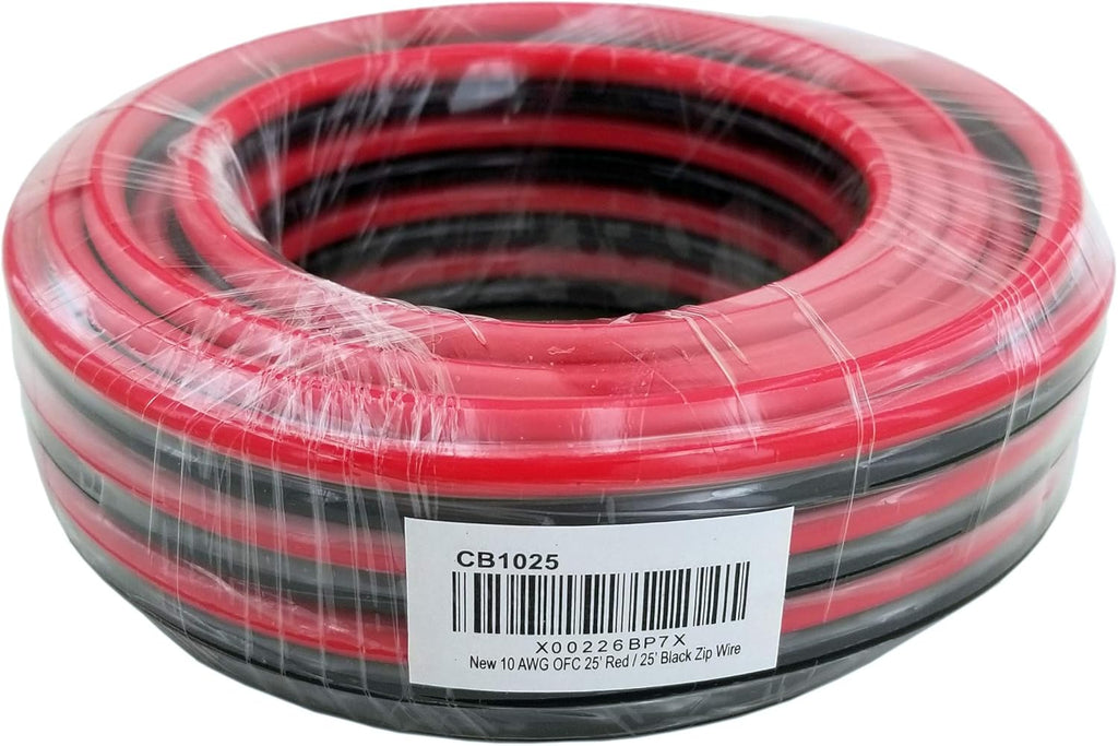 10 AWG 50 Feet Stranded Oxygen Free Copper Red/Black Bonded Zip Cord Cable H115