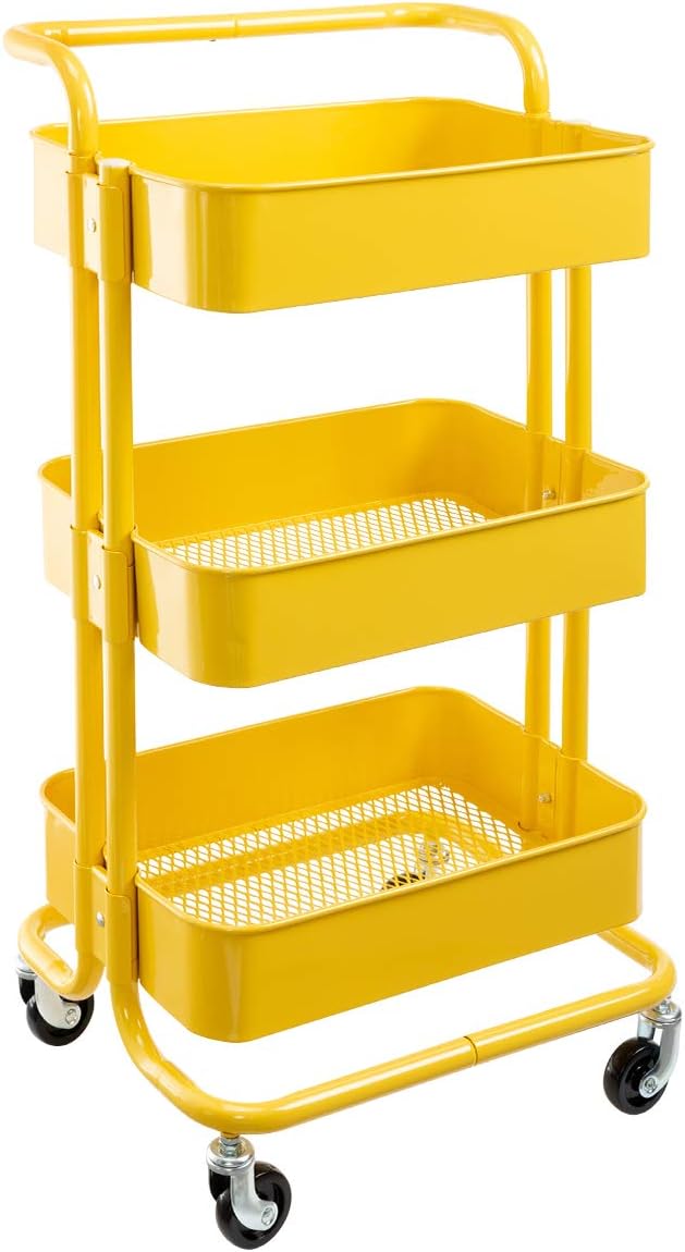 3-Tier Metal Rolling Utility Cart with Handles J257456
