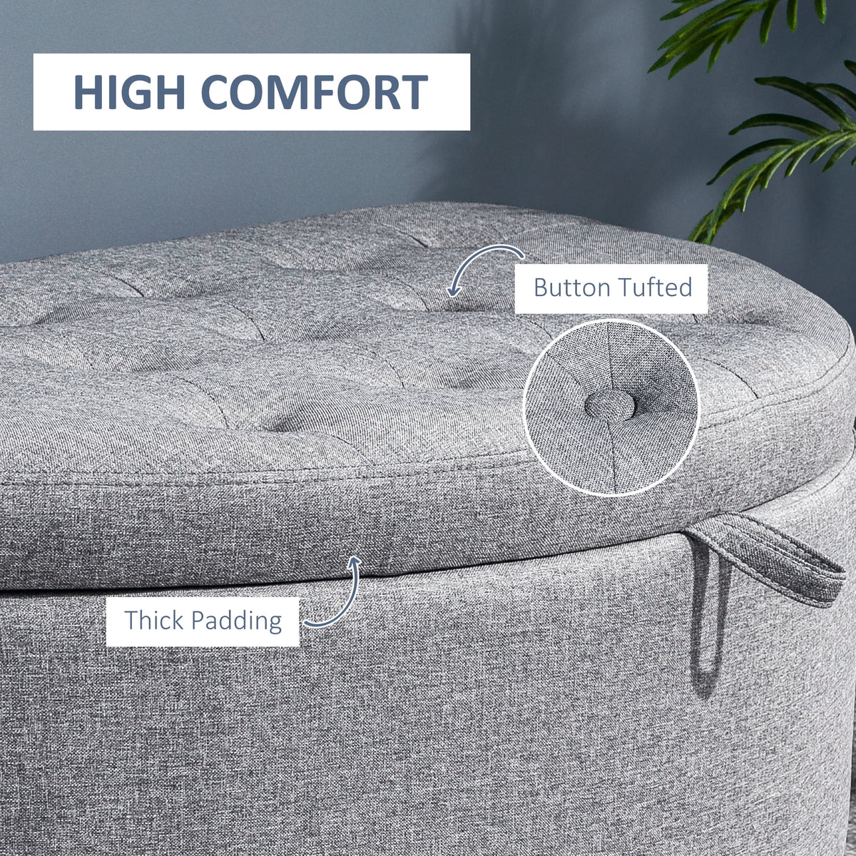 Gray Half Moon Storage Ottoman with Lift Lid T88566