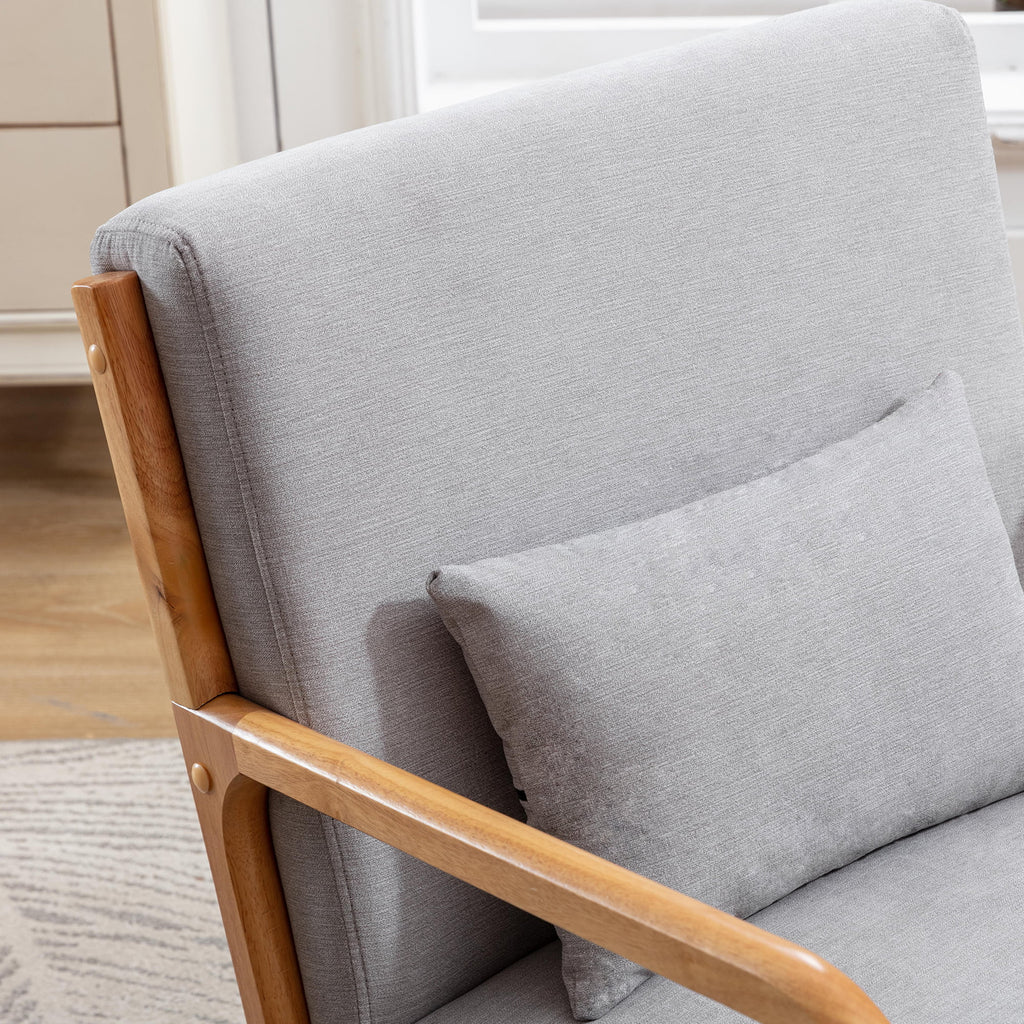 Beige Fabric Accent Armchair with Wood Frame V77770
