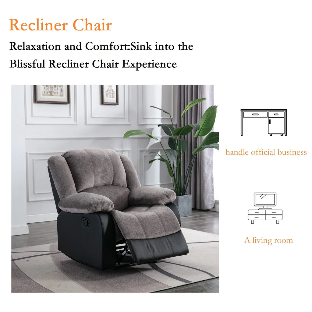 Manual Single Reclining Sofa, Gray PU Leather Z4598