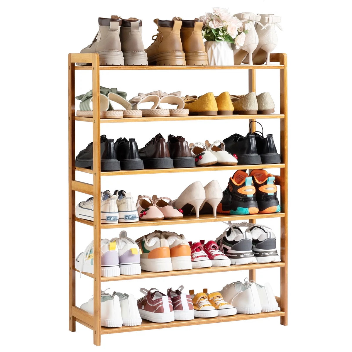 Natural Bamboo 6 Tiers Shoe Rack C26605
