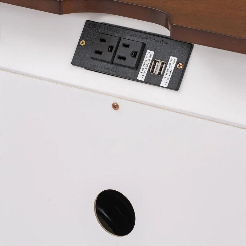 Solid Wood Nightstand with USB Charging Port and Three Drawers M43190