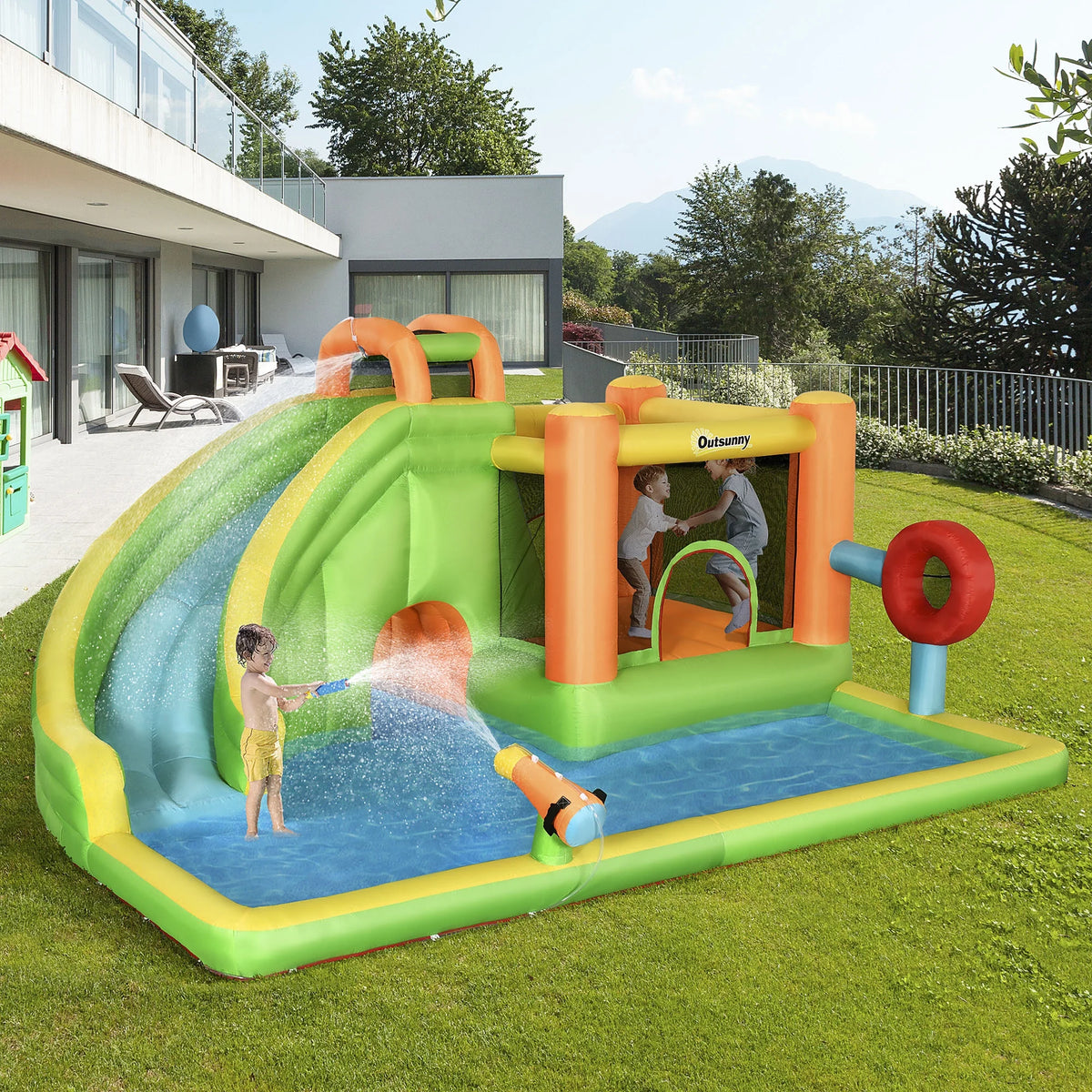 7-in-1 Inflatable Water Slide Bounce House with Carry Bag O4803