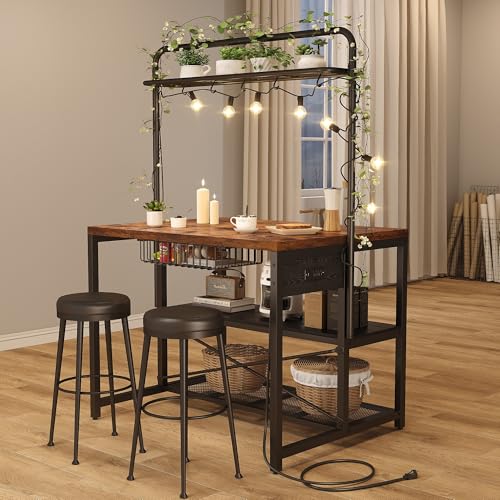 46" Kitchen Island Table with Power Outlet and 3-Tier Storage C2408