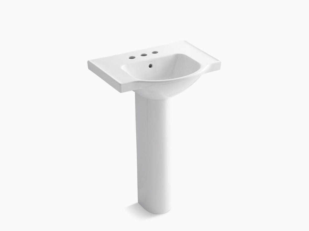 White 24 In. Pedestal Bathroom Sink with 4 In. Centerset Faucet Holes S6427