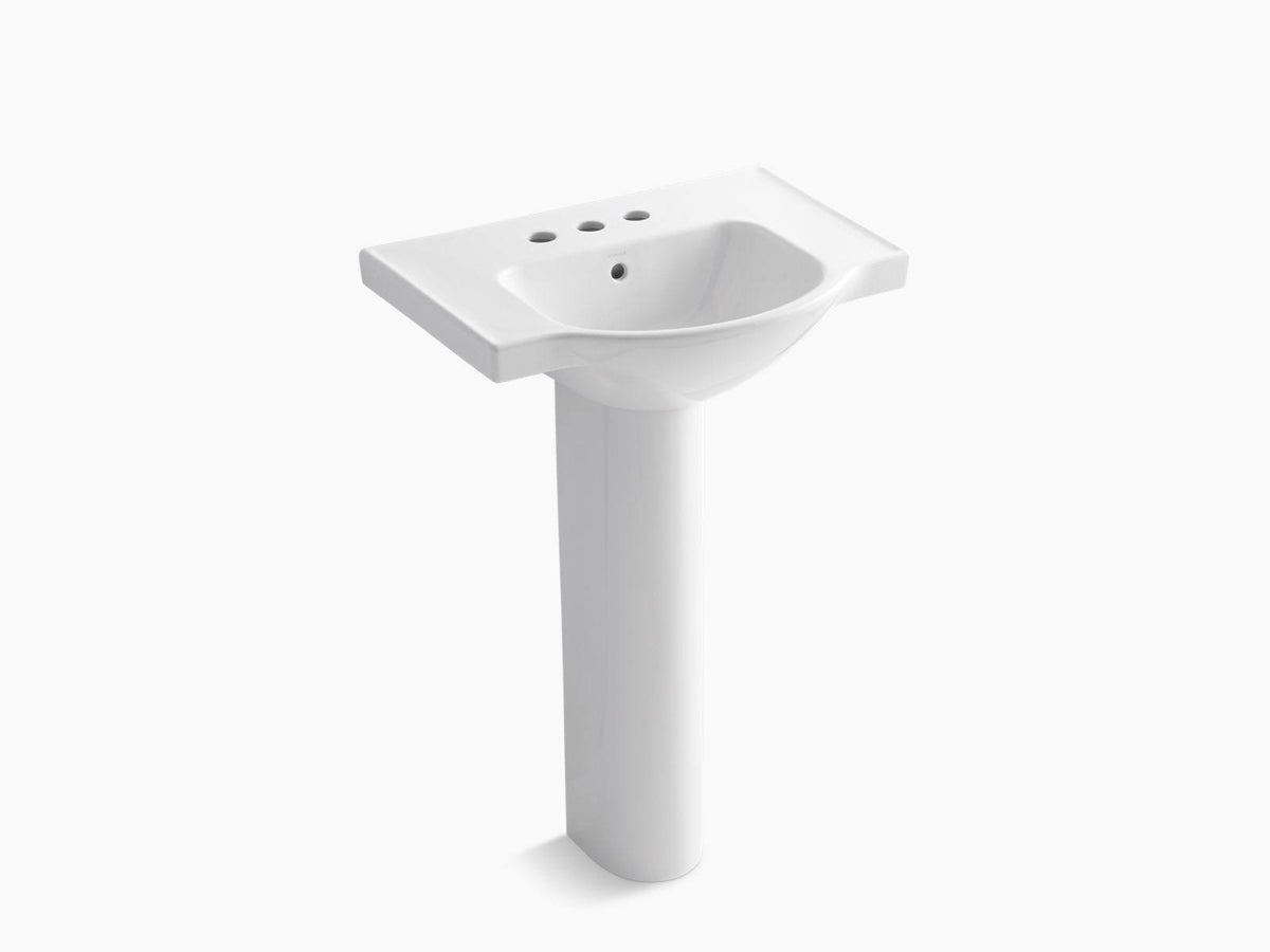 White 24 In. Pedestal Bathroom Sink with 4 In. Centerset Faucet Holes S6427
