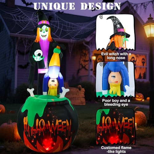 8ft Halloween Inflatable Witch Yard Decor with Built-in LED Lights B822981