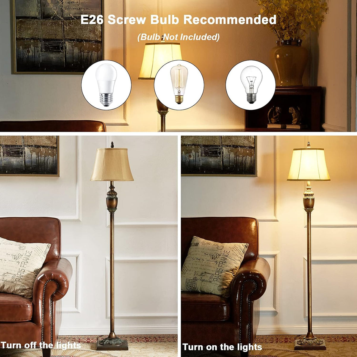 Traditional Floor Lamp with Fabric Lampshade P486422