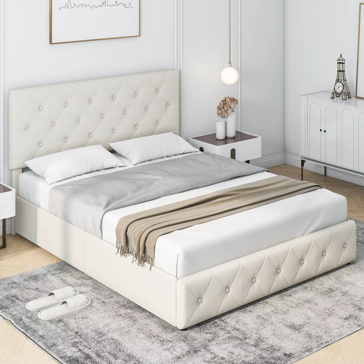 Queen Size 4 Drawer Tufted Upholstered Platform Bed Frame P742493