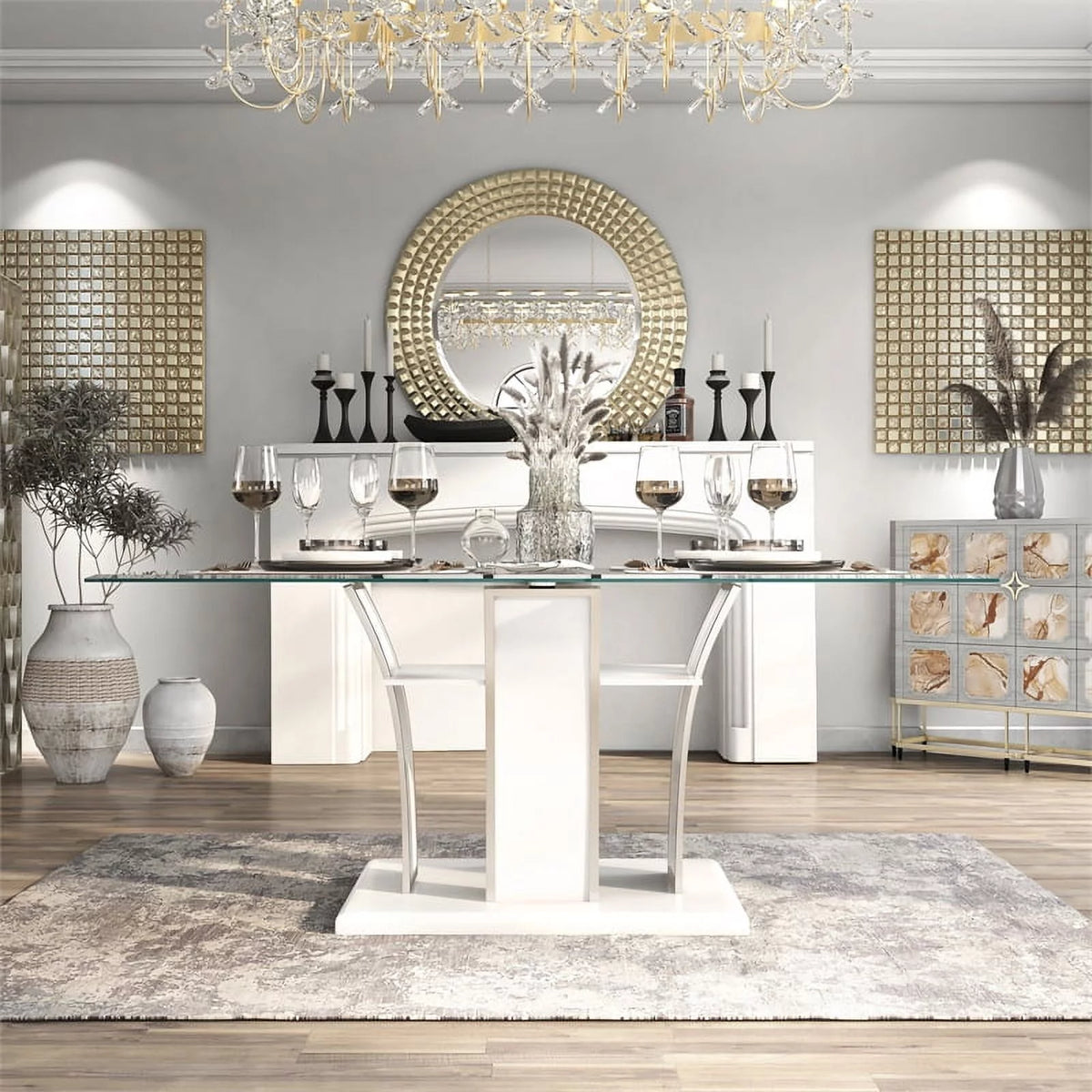 White Glass Top Dining Table C53095