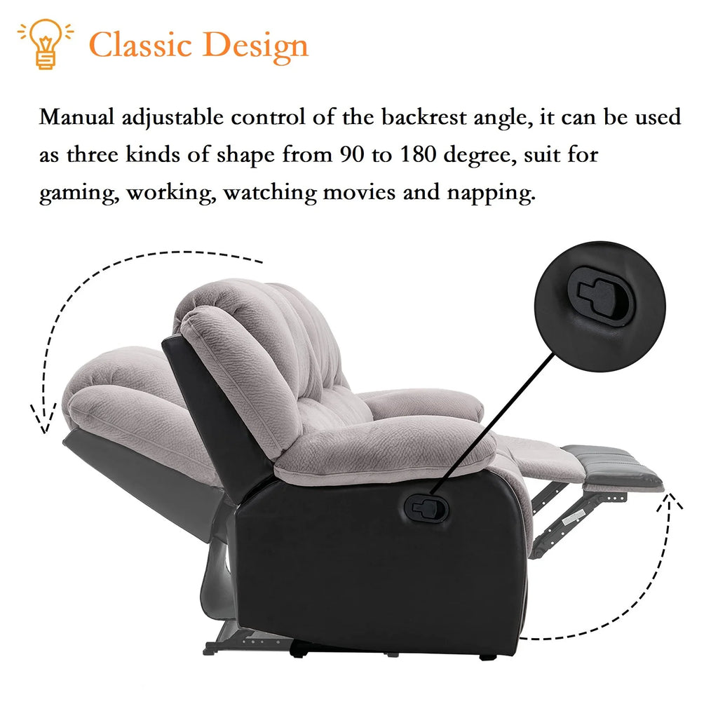 Manual Single Reclining Sofa, Gray PU Leather Z4598