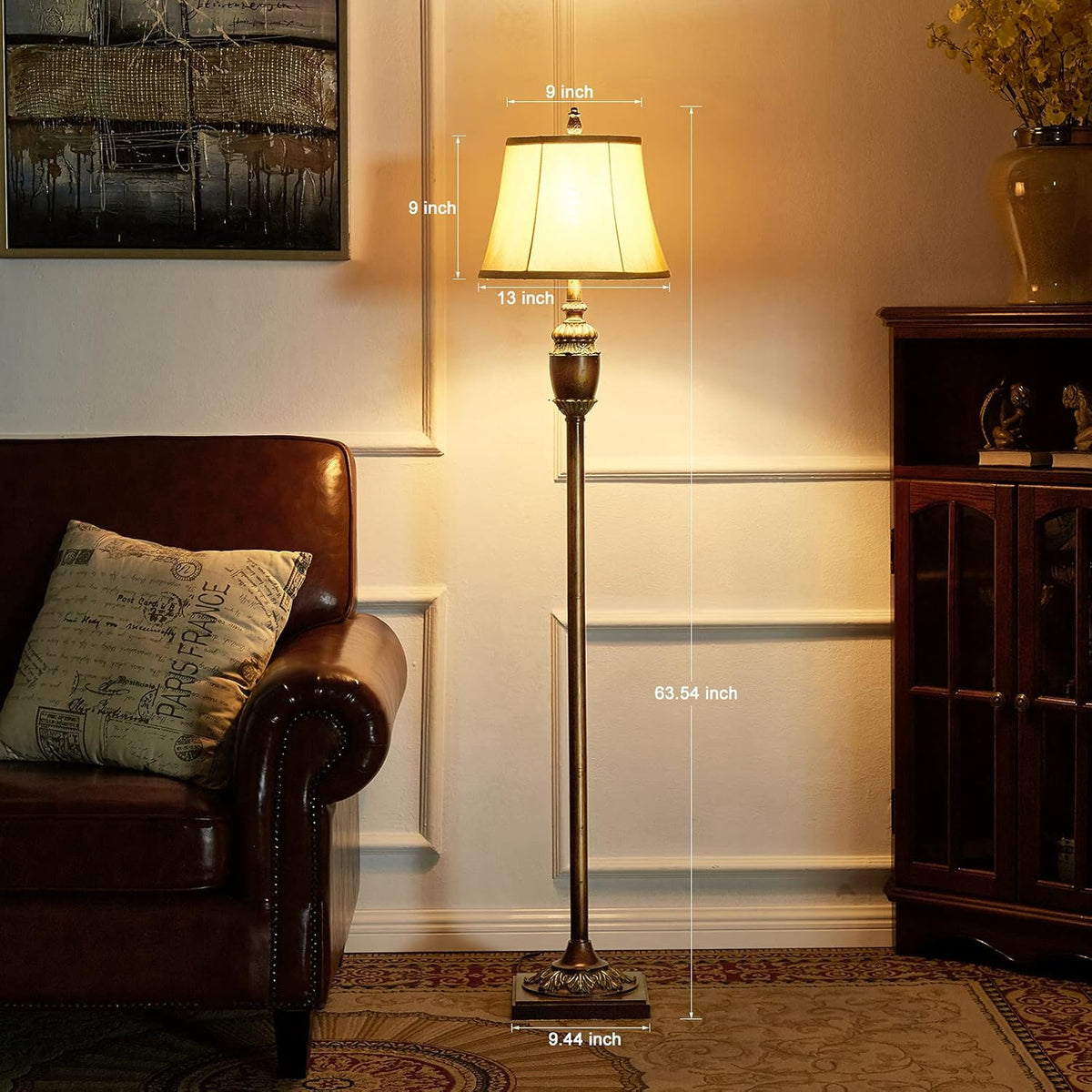 Traditional Floor Lamp with Fabric Lampshade P486422