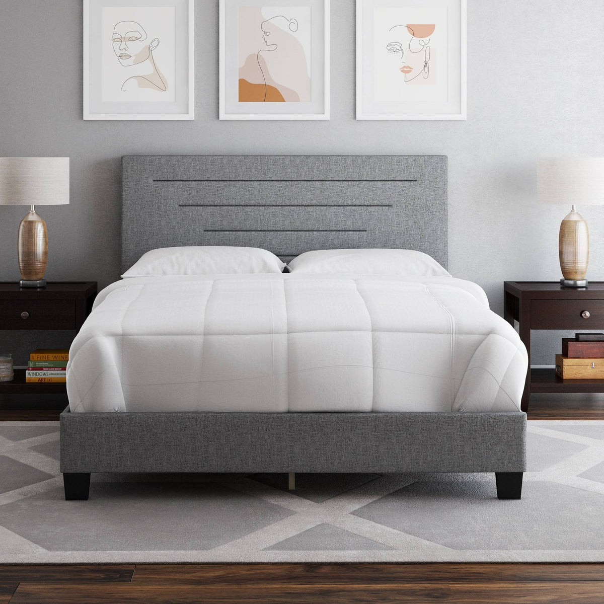 Charcoal Full Linen Bed Frame X38587