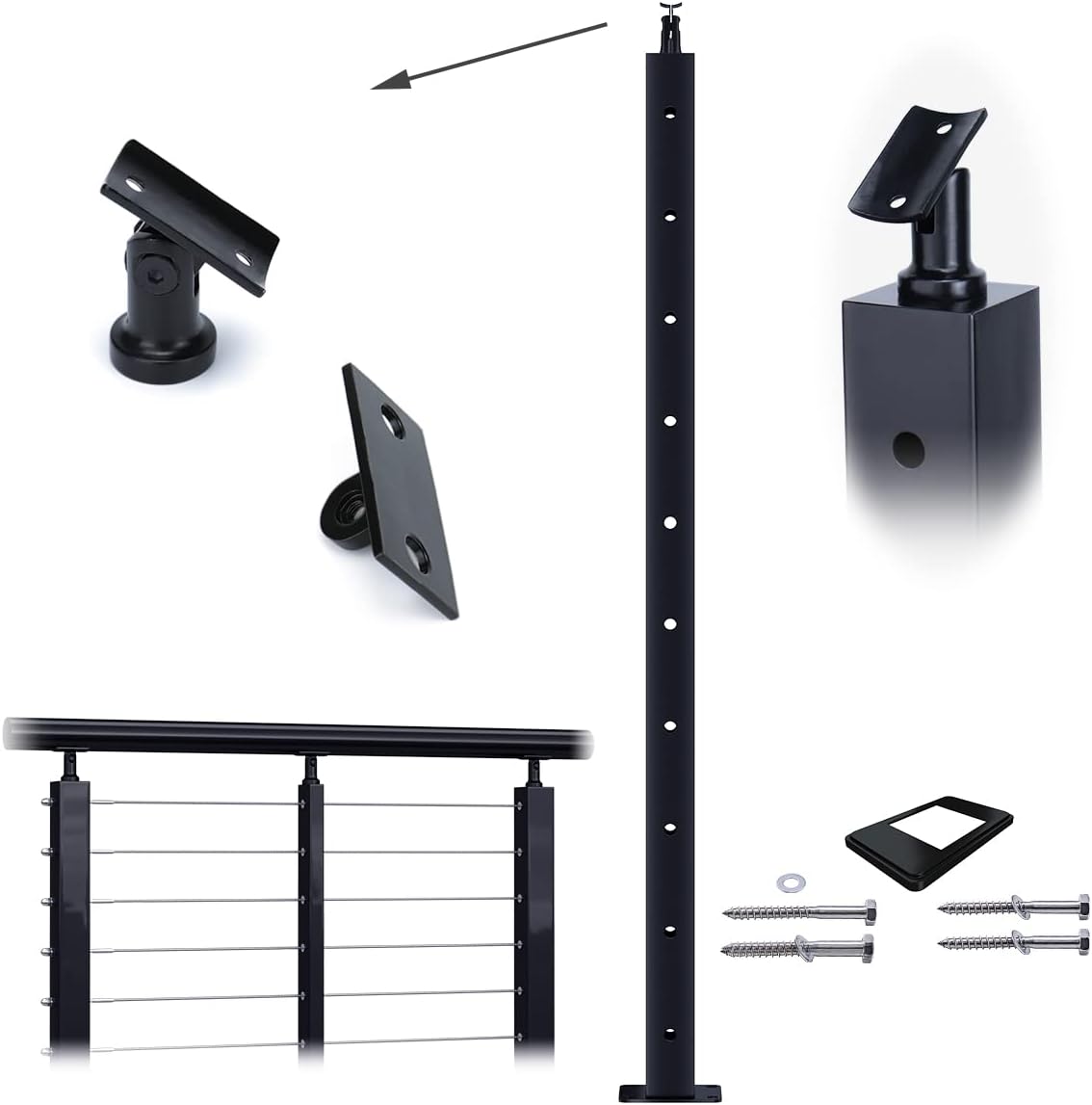 Square 36x2x2 304 Stainless Steel Black Pre-drilled Post J568