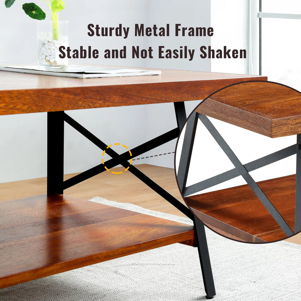 46" Rectangle Coffee Table with Solid Wood Top & Steel Legs D657
