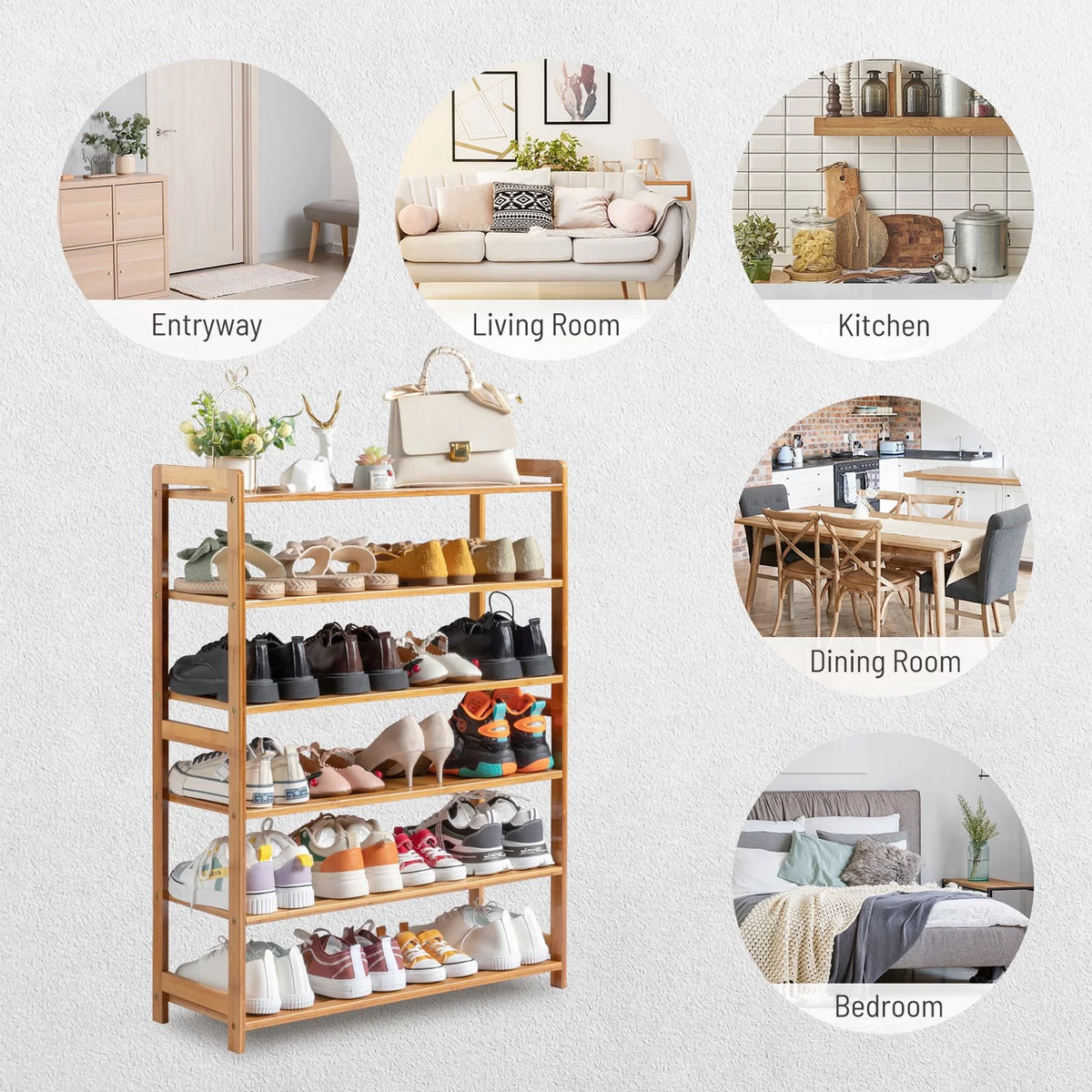 Natural Bamboo 6 Tiers Shoe Rack C26605