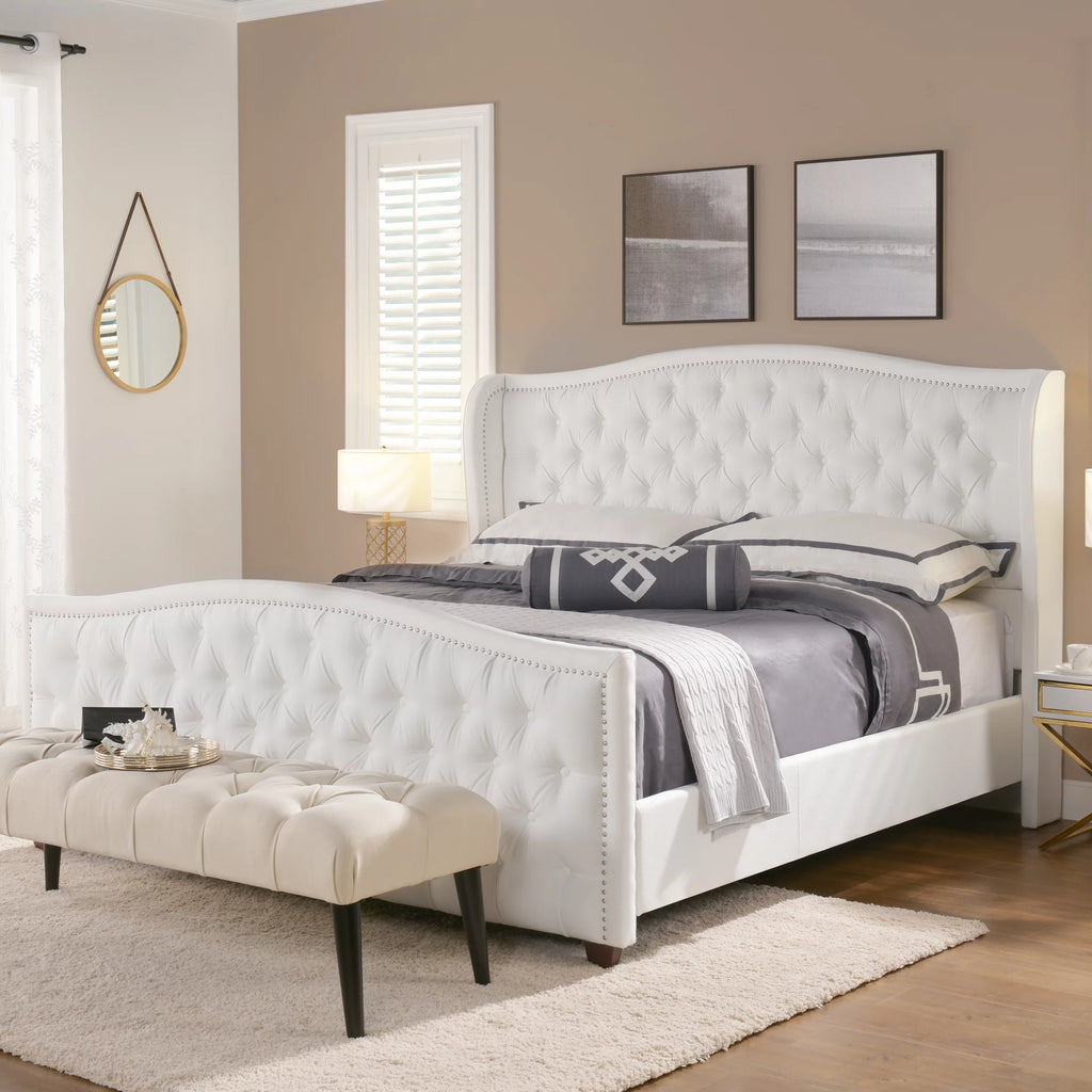 Tufted Wingback King Bed Bright White X92465