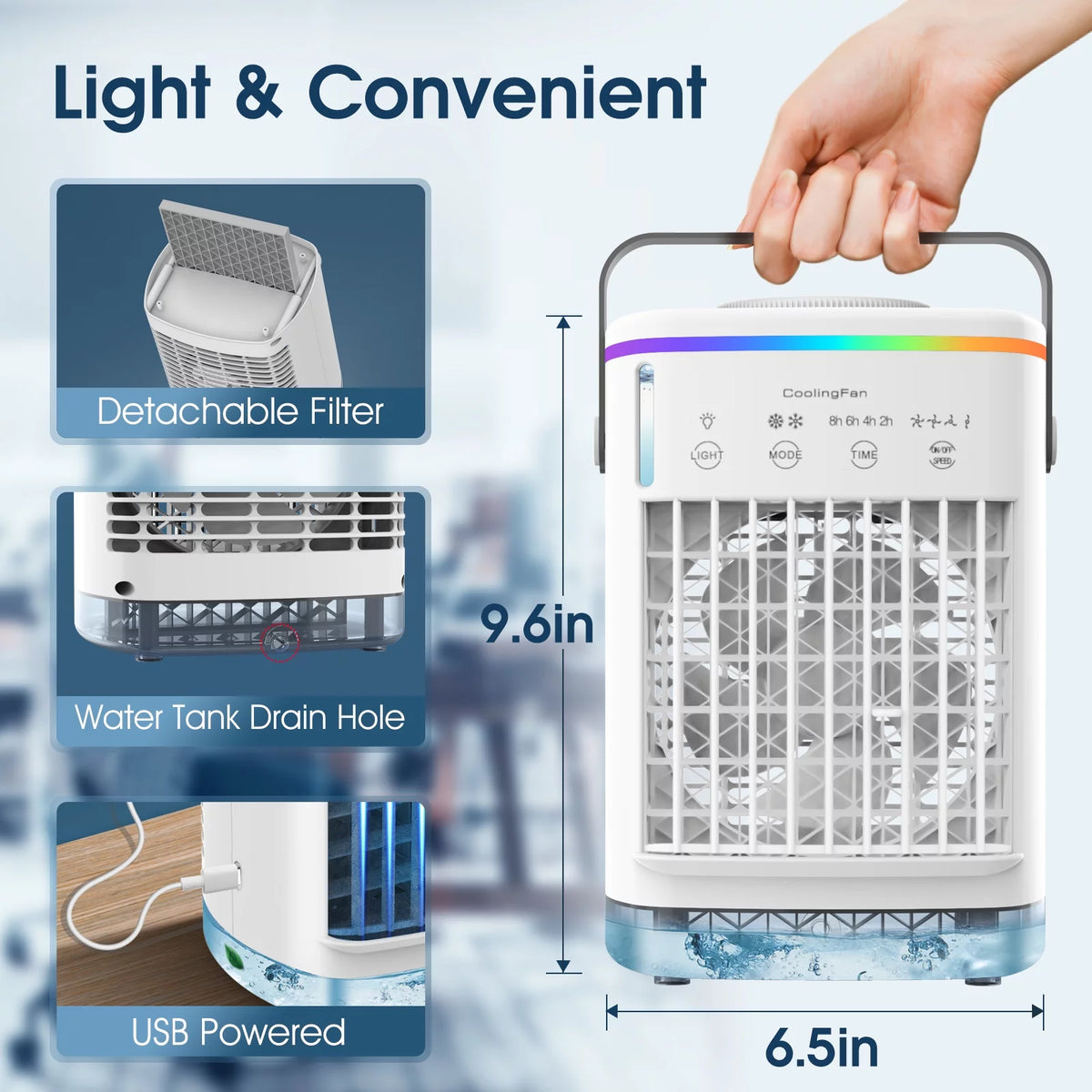 Portable 700ml Mini Evaporative Air Cooler Desk Fan with 4 Speeds W418