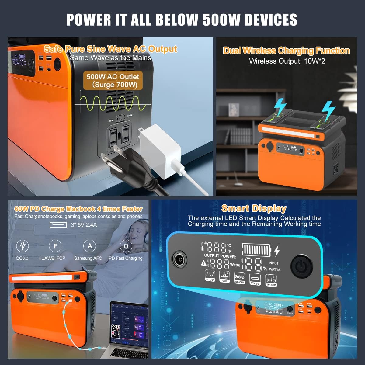 Portable Power Station 500W 518Wh LiFePO4 Battery Pack N393