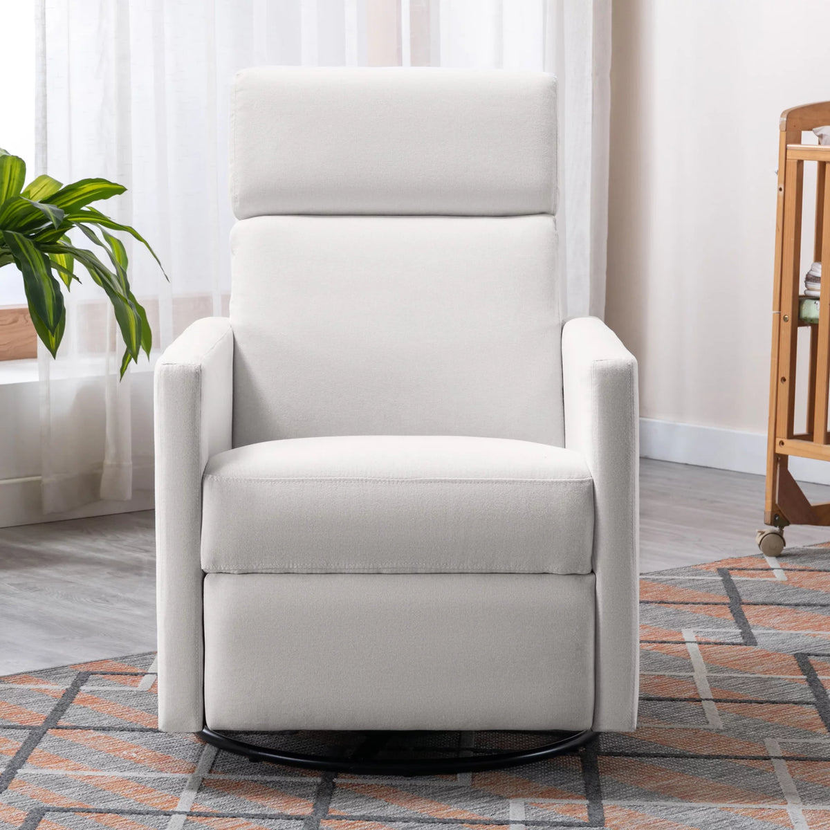 Beige Upholstered Swivel Rocker Recliner Chair L4456