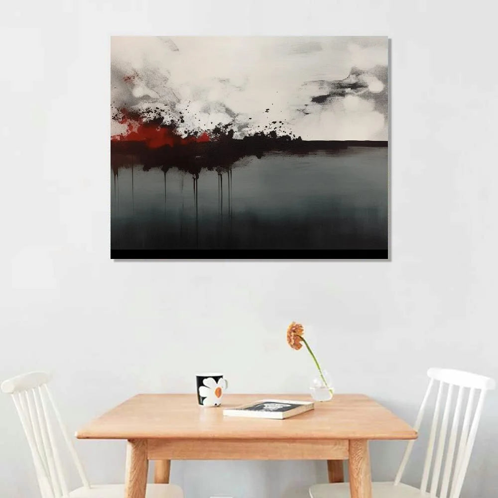 Framed Canvas Print Wall Art Black Gray Abstract Illustrations 20x16 Z1755