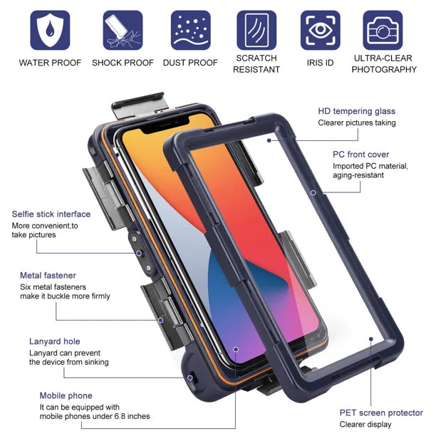 Waterproof Protective Case for Phones Up to 6.9 Inch with Lanyard J844