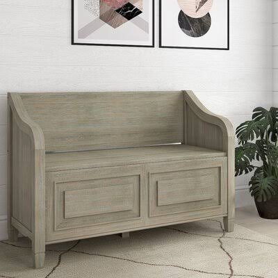 Distressed Gray Wood Flip Top Storage Bench Q82610