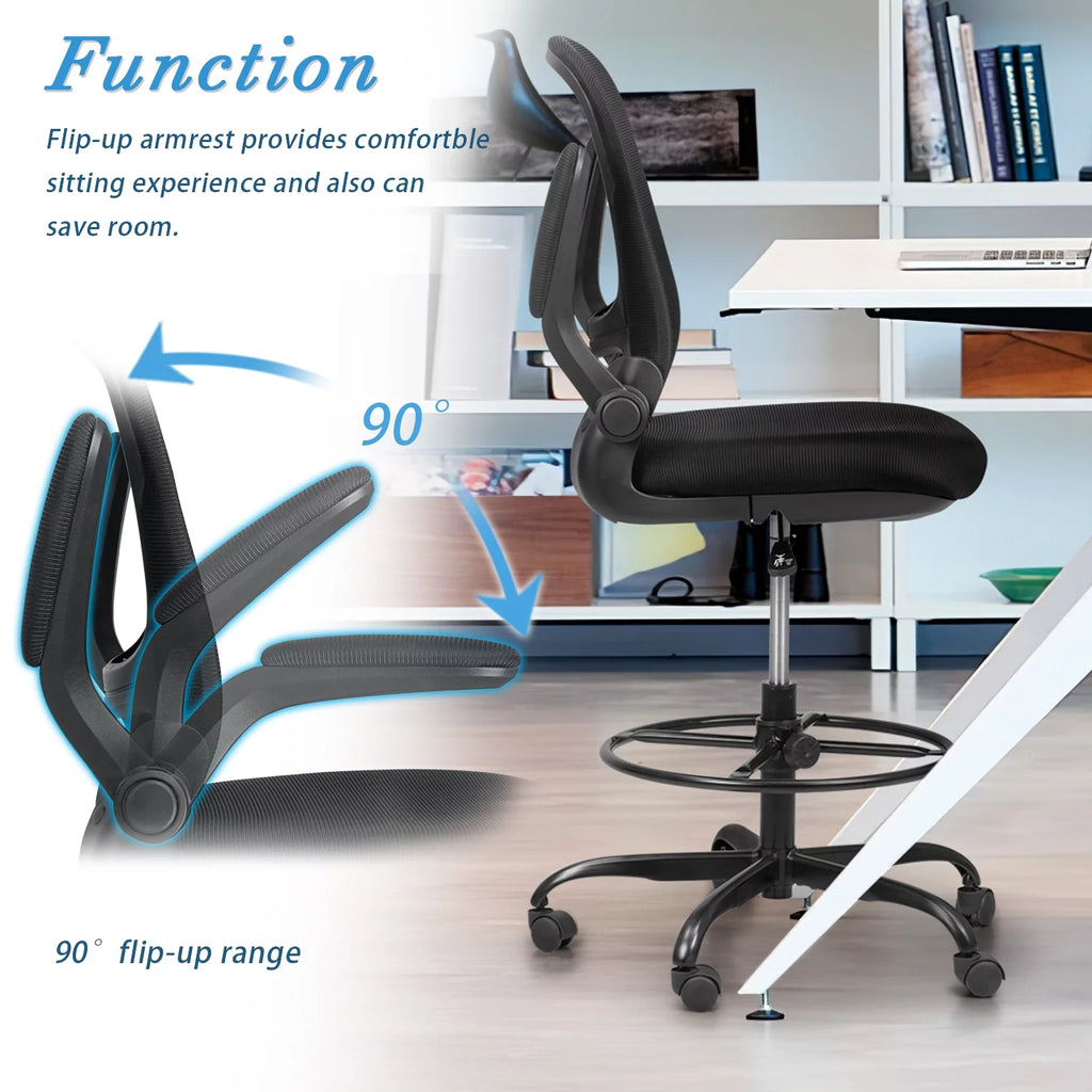 Black Adjustable Height Ergonomic Office Chair with Flip-up Armrest A683541