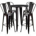 Black-Antique Gold Metal Indoor-Outdoor Bar Table Set with 4 Cafe Stools E1980