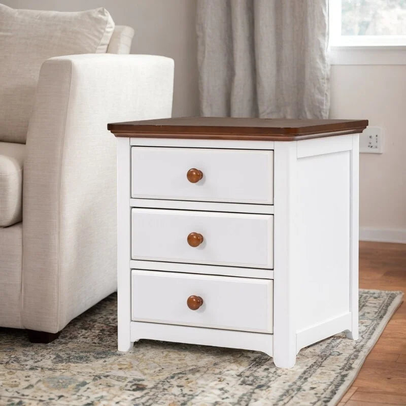 Solid Wood Nightstand with USB Charging Port and Three Drawers M43190