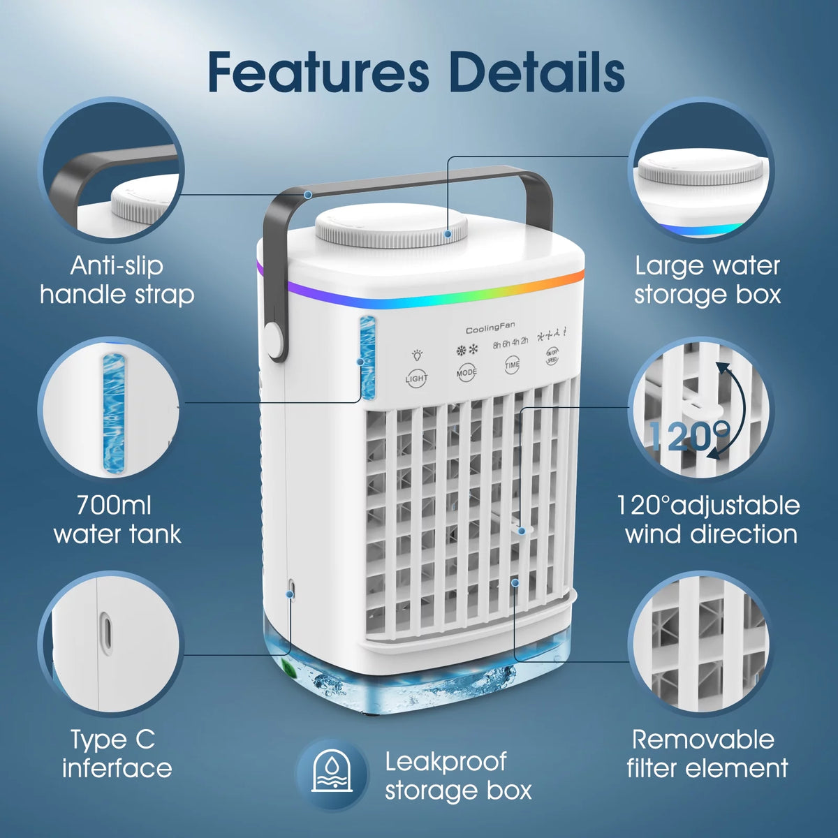 Portable 700ml Mini Evaporative Air Cooler Desk Fan with 4 Speeds W418