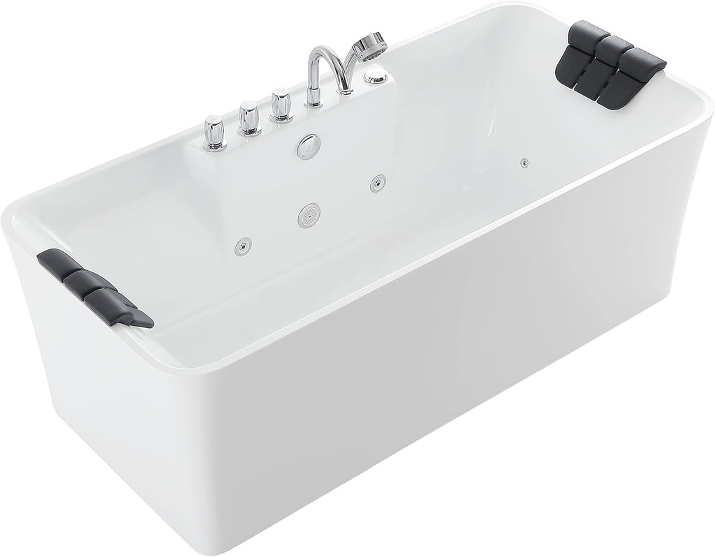 67 Inch Freestanding Acrylic Whirlpool Bathtub with 8 Jets, White S9564