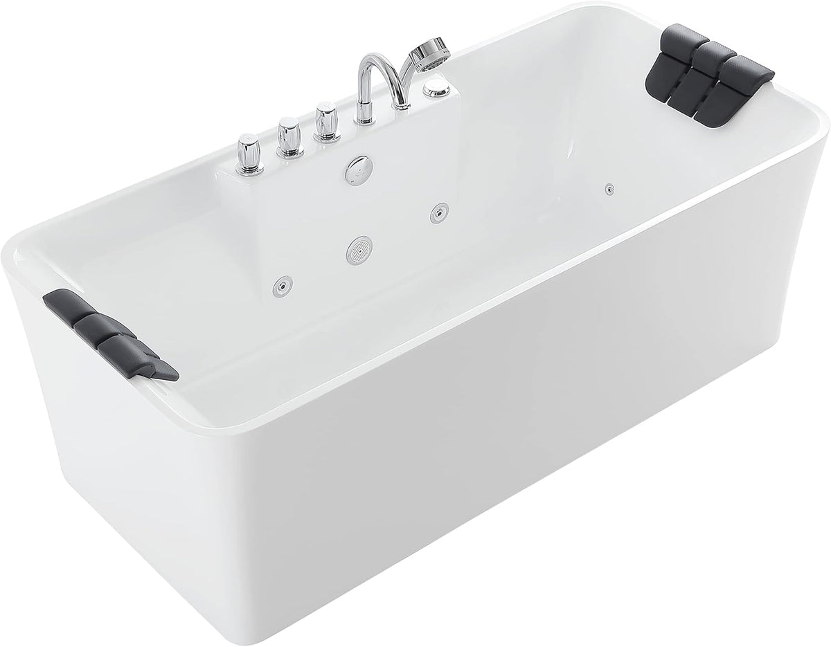 67 Inch Freestanding Acrylic Whirlpool Bathtub with 8 Jets, White S9564