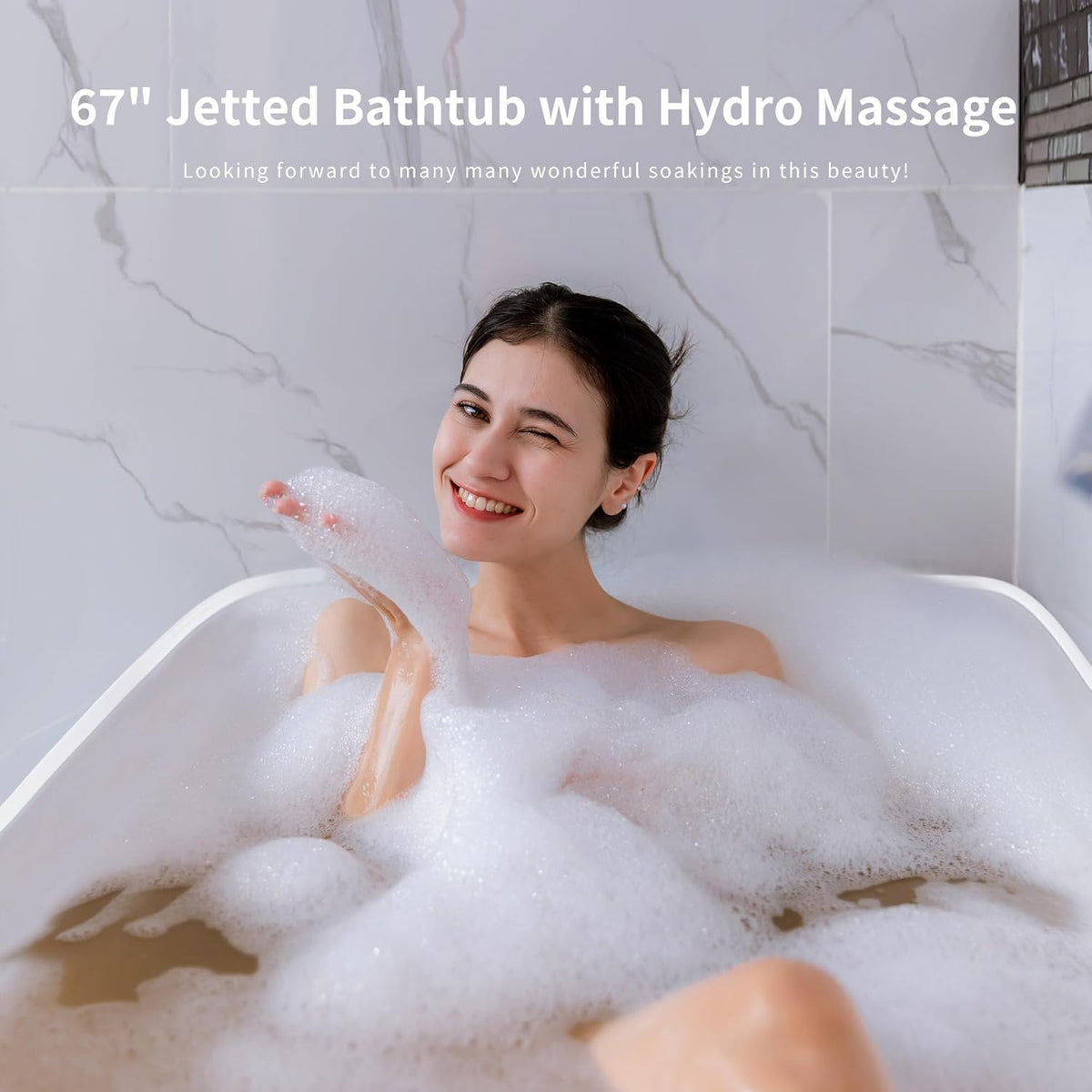 67 Inch Freestanding Acrylic Whirlpool Bathtub with 8 Jets, White S9564