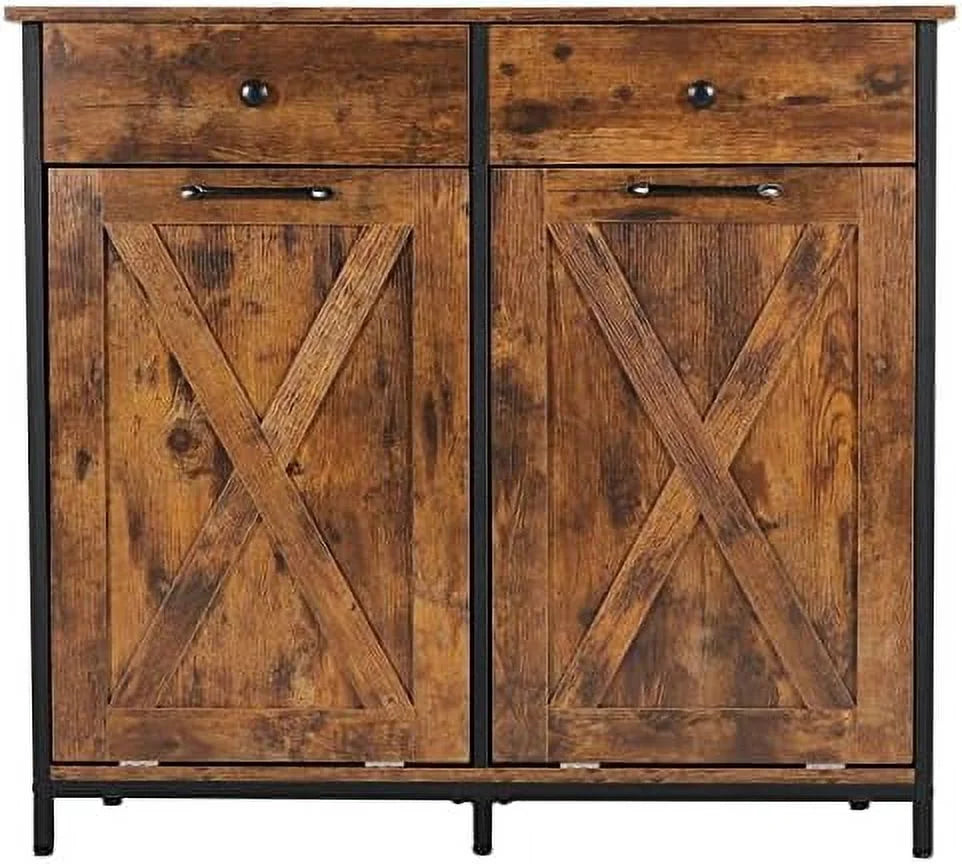 White Double Tilt Out Trash Cabinets with Drawers V3153